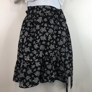 MICHAEL by Michael Kors Black and White Floral Ruffles Wrap Skirt Size XS